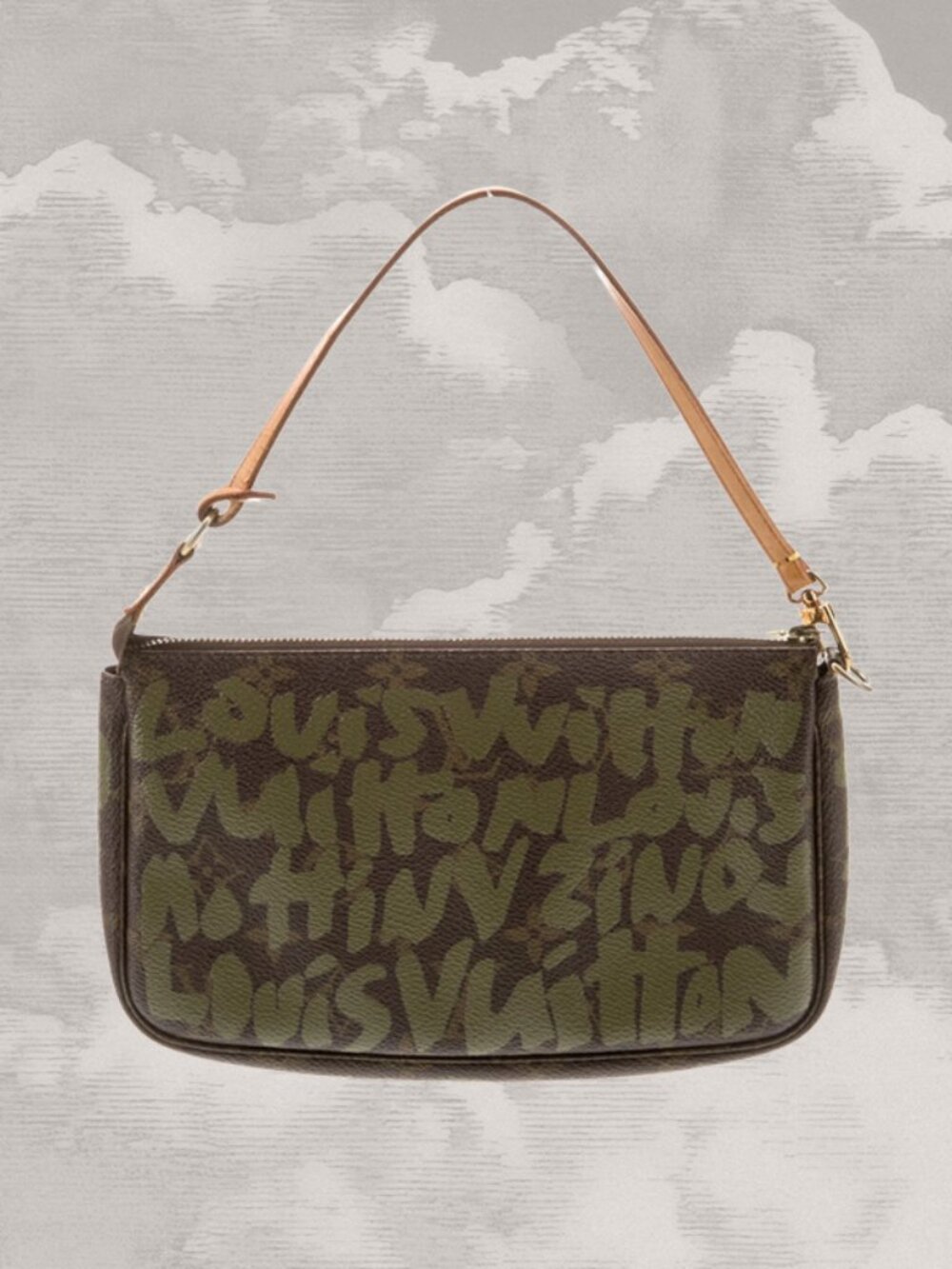 LOUIS VUITTON Graffiti Bag Pochette Pouch Green Stephen Sprouse Monogram